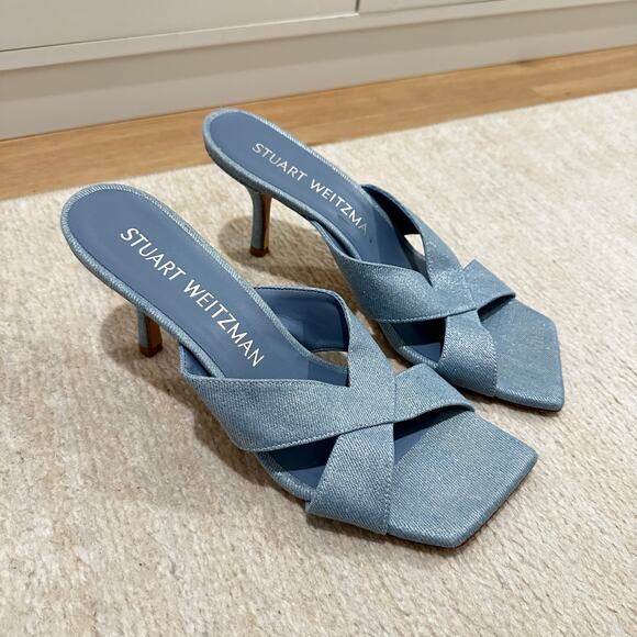 Stuart Weitzman Shoes - Stuart Weitzman Carmen 75 Slide Sandals in Blue Denim Size 10